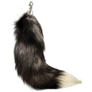 ⚡Black Tan  Real Fox Fur faux Tail Keychain Tassel Cosplay Handbag hook Pendant